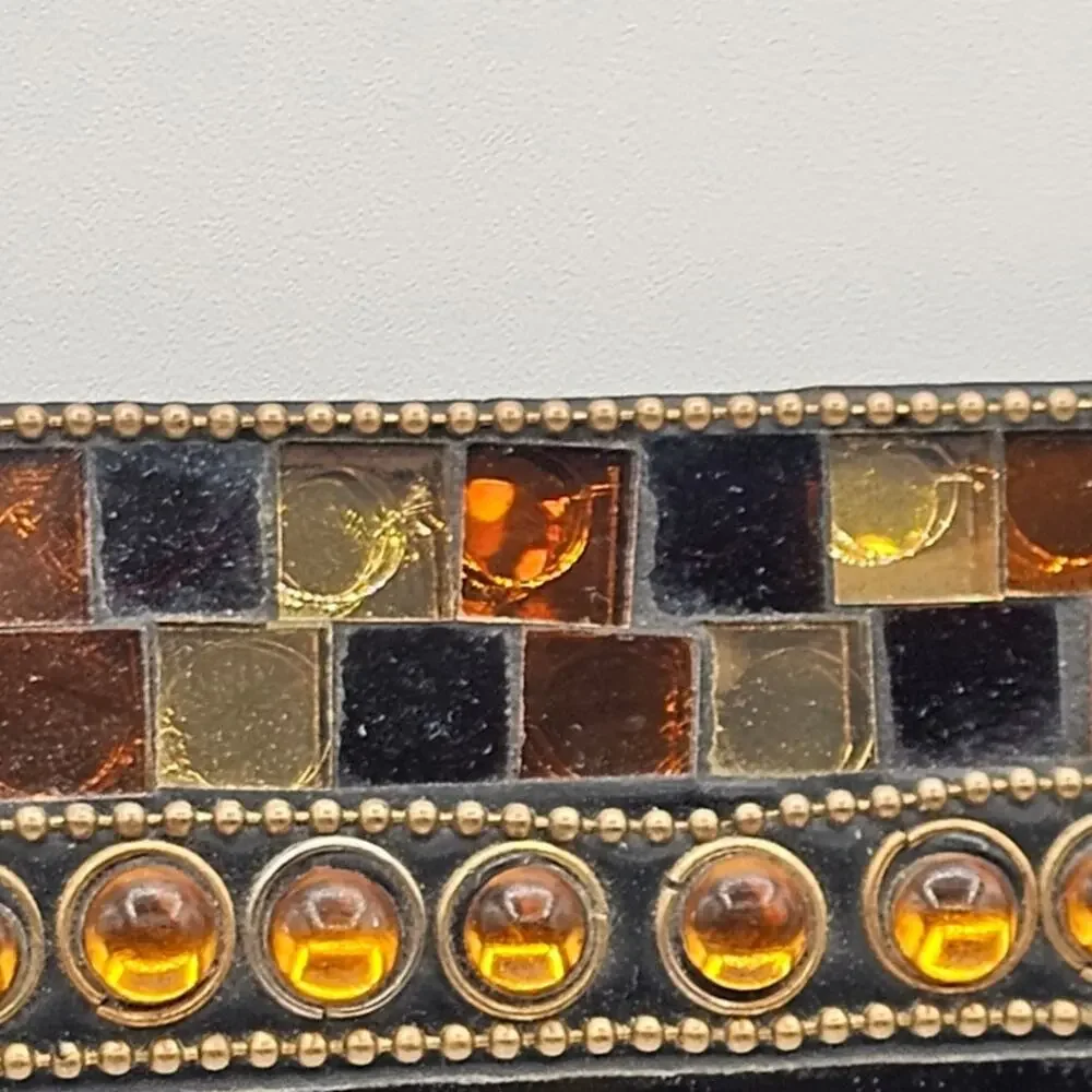 PartyLite Global Fusion Mosaic Octagonal Wall Mirror Candle Tray Amber Tiles